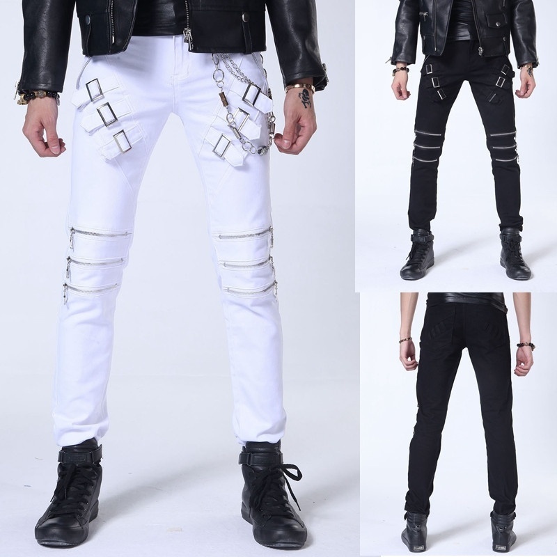 2018 Mens Hiphop Biker Jeans Pants Fashion Slim Skinny Punk Style Denim Jeans Pa