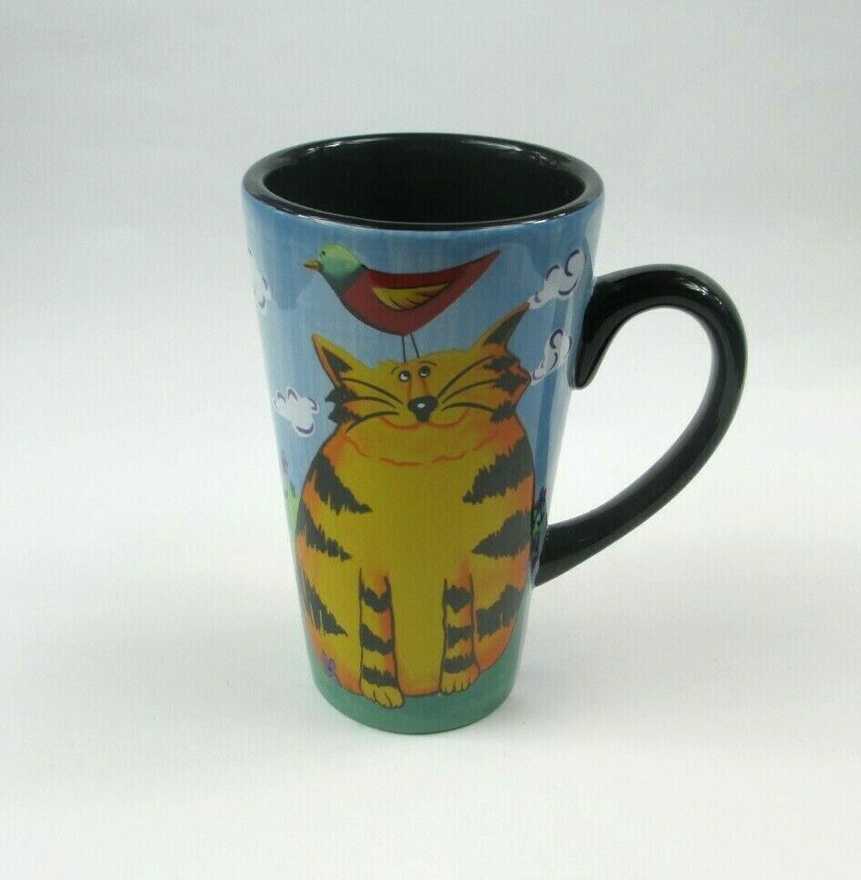 Naylor Designs Henriksen Imports Tall Mug, Cat & Bird By Artist Mary