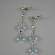 SOLID 18K WHITE GOLD EARRINGS, WITH DROP OF BLUE TOPAZ LENGTH 1.85 INCHES image 2