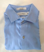 Calvin Klein Boys Blue Sateen Long Sleeve Button Down Dress Shirt Size 14 - $16.99