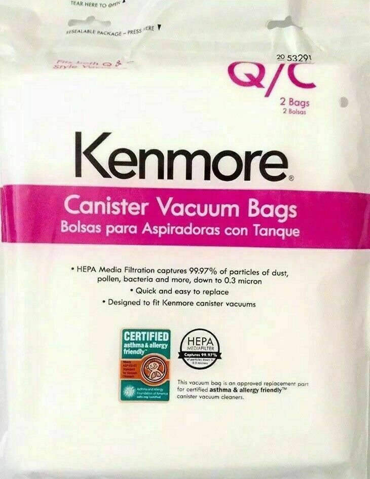 2 Pack Kenmore Q/C 53291 Style Q HEPA Vacuum Bags Cleaner for Canister
