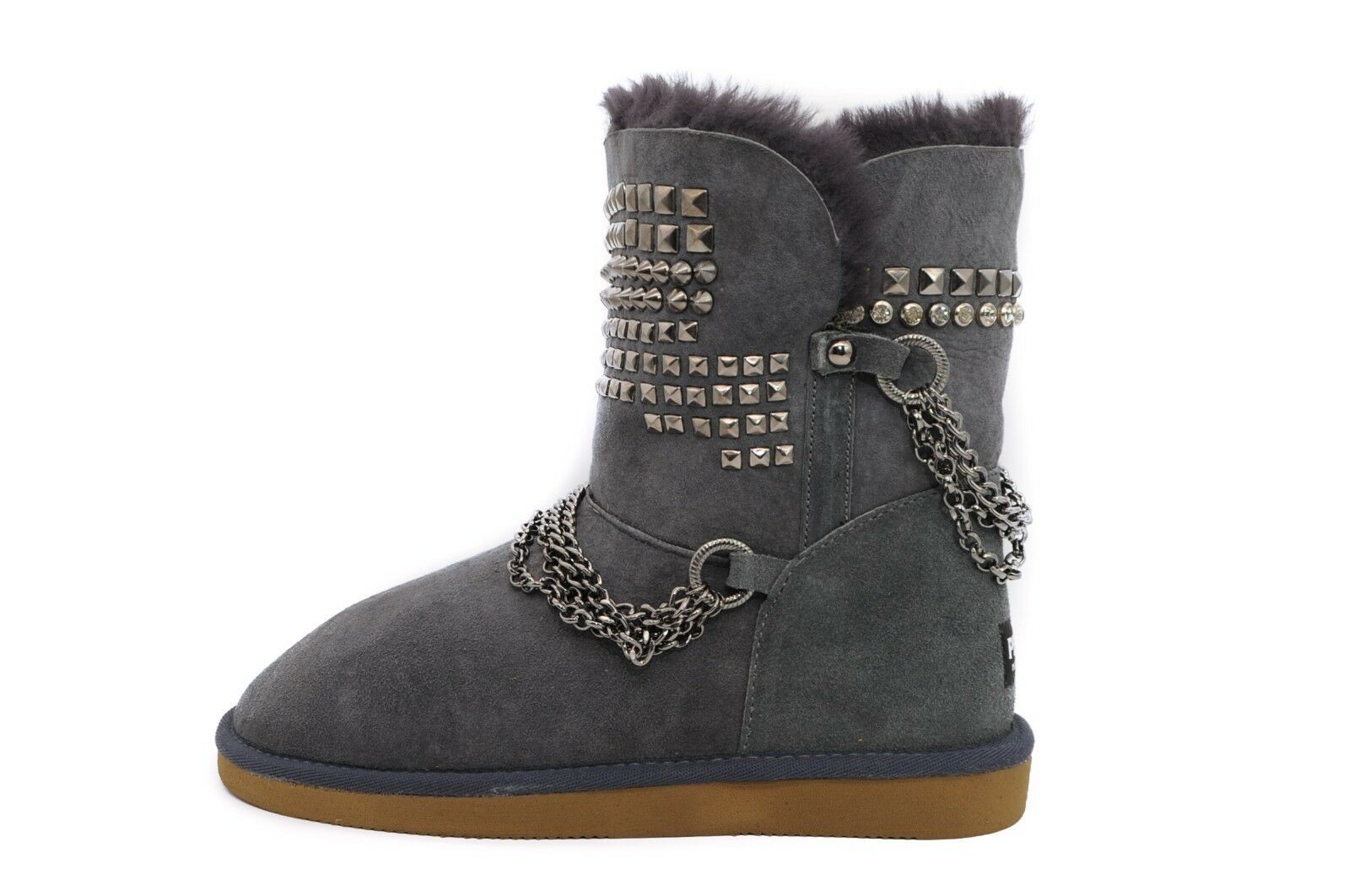Pegia Ladies Soft Suede Studded with Chains Ankle Boots with Pure Wool