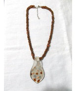Silver Shimmer with Bronze Brown Gray Geo Glass Pendant 16&quot; Seed Bead Ne... - $8.50