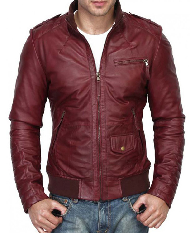 Men Maroon Color Slim Fit Leather Jacket. Men Fashion Biker Leather ...
