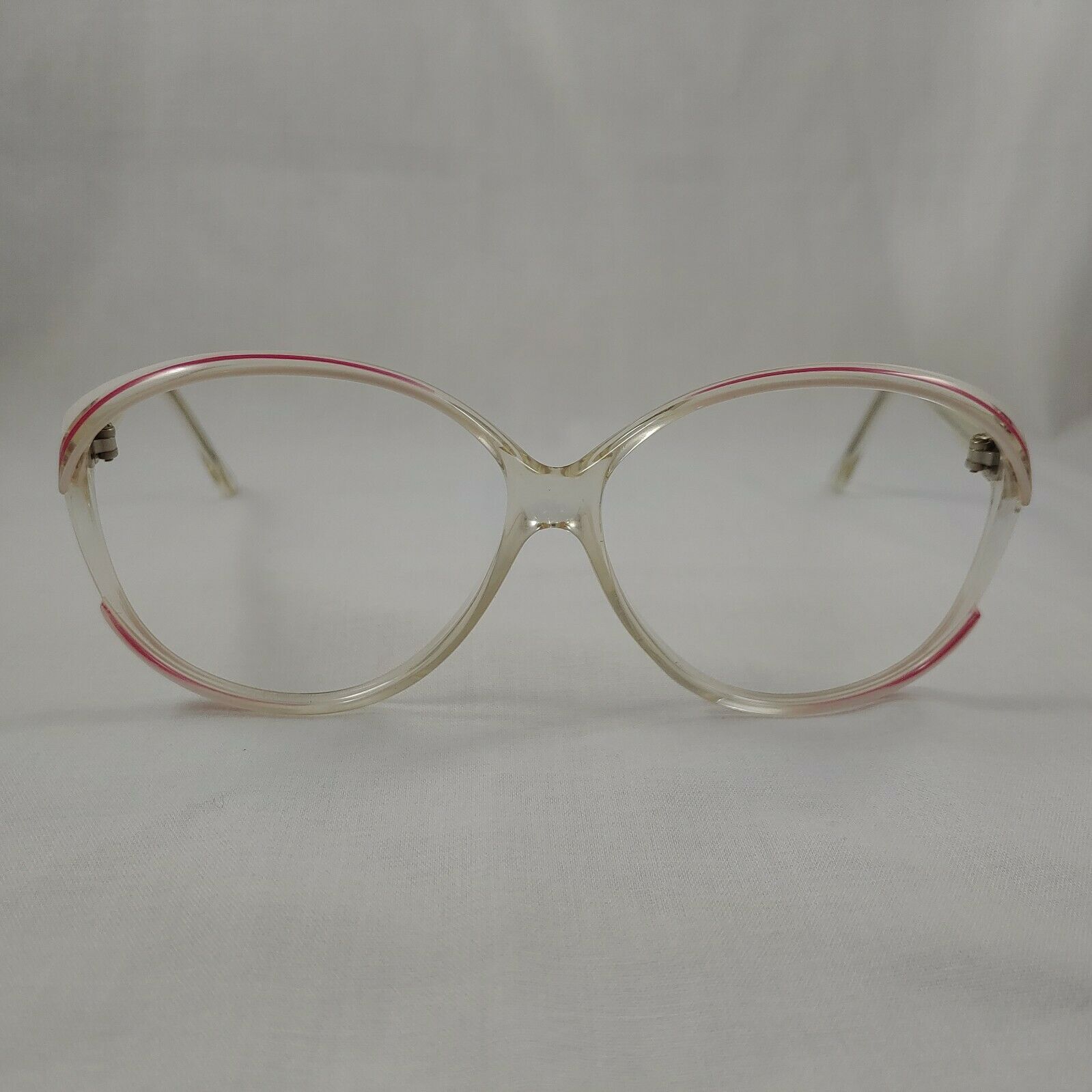True Vintage 1980's Eyeglass Frames Big Eye Clear Pink White Plastic