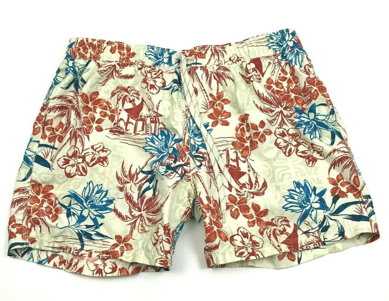 Caribbean Joe Men's Swim Trunks Size XXL 2XL Red Floral Lined Swimsuit ...