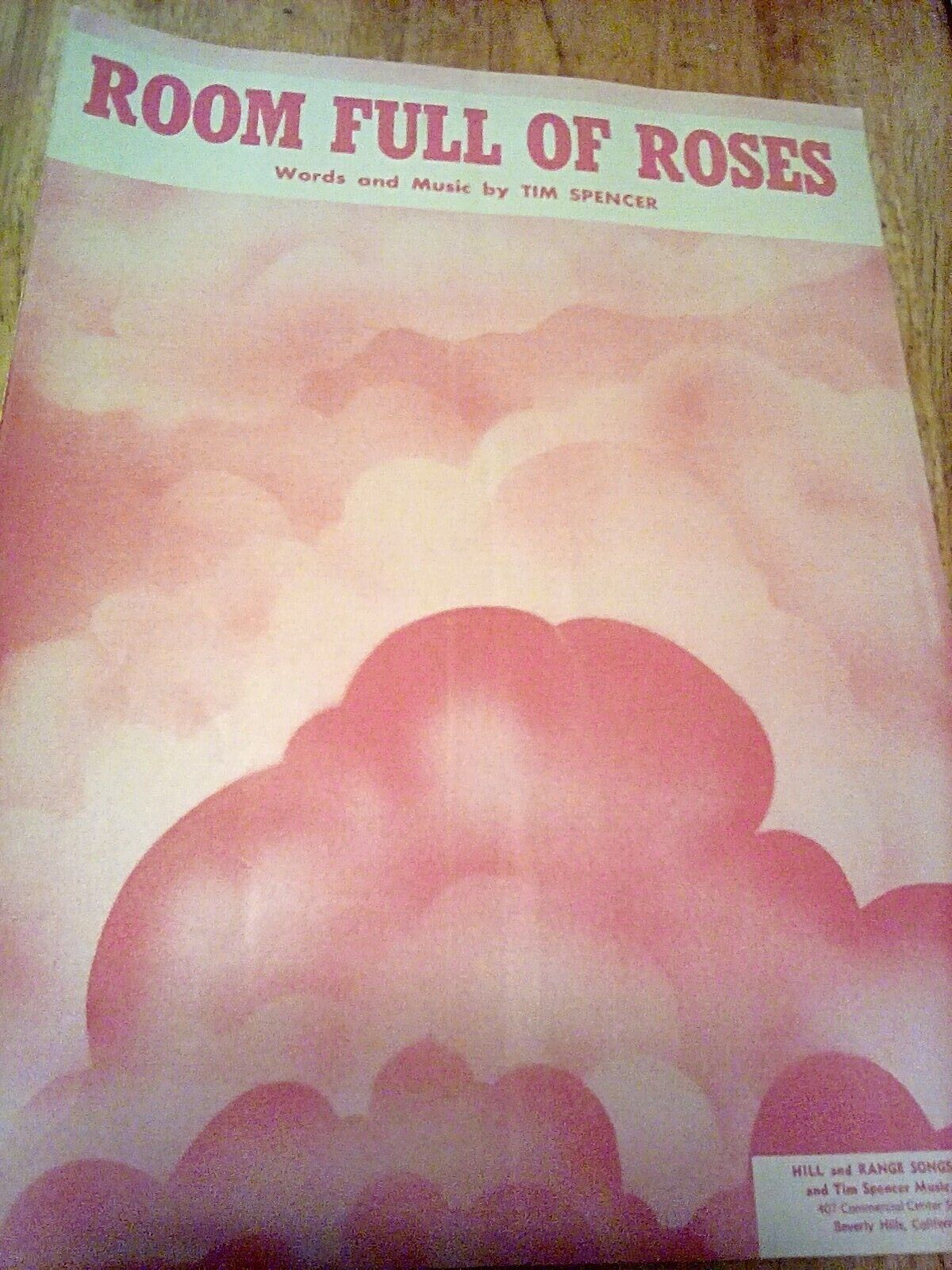 Vintage 1949 Hill & Range Songs "Room Full Of Roses" Tim Spencer Sheet