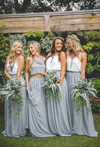 Silver Gray Chiffon Bridesmaid Skirt Floor Length Chiffon Wedding Party Skirt