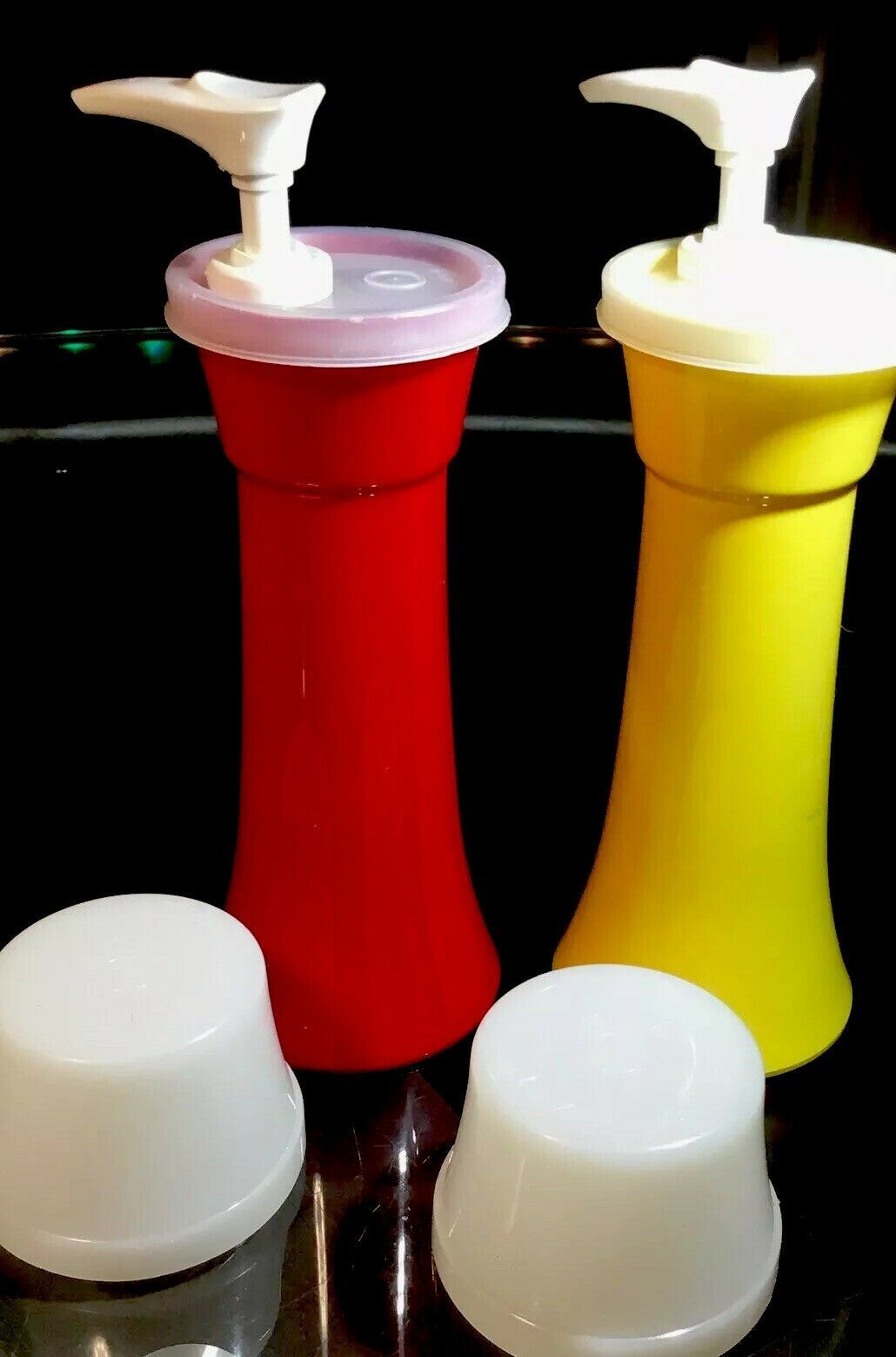 TUPPERWARE 708 NEW VINTAGE STOCK KETCHUP AND MUSTARD PUMP DISPENSERS SET Other