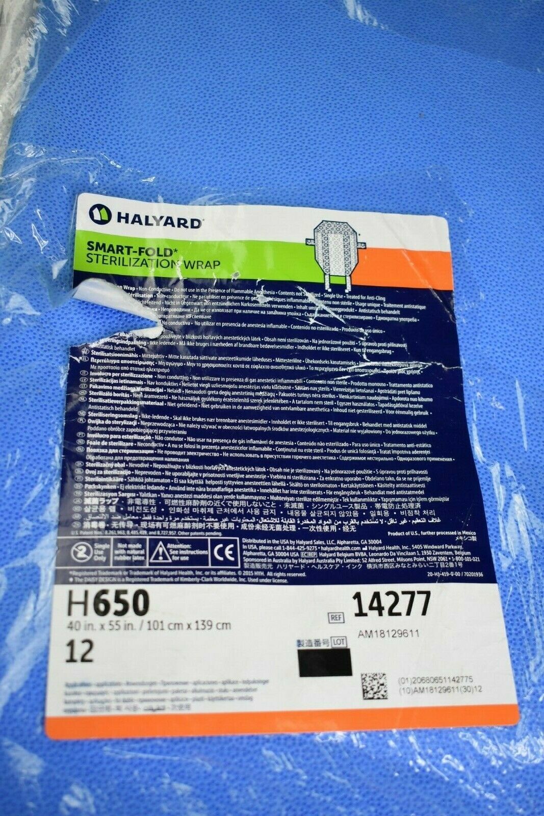 Halyard SmartFold Sterilization Wrap AntiCling Treated 40" x 55" H650