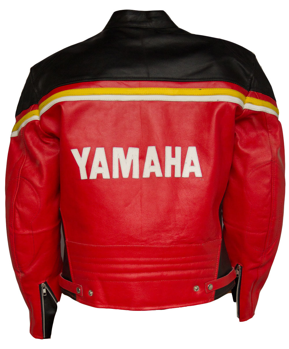 MEN YAMAHA RACING MOTORCYCLE JACKET LEATHER RED BALCK COLOR SAFETY