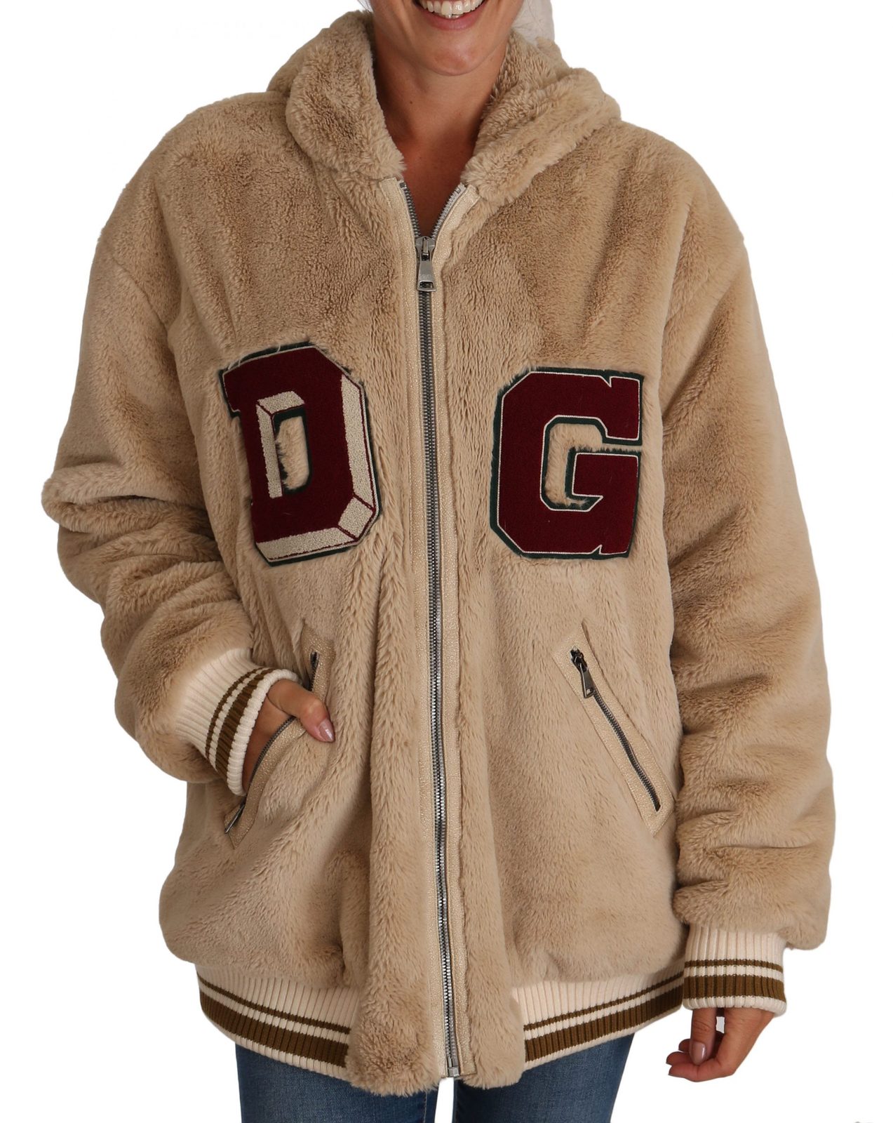 Beige Lion Jacket Faux Fur Coat Hoodie Sweater - Fashion