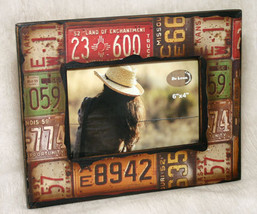 Country 4x6 Wooden Photo Frame Decoupaged with License Plates - $18.99