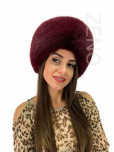 Fox Fur Full Hat Saga Furs All Fur Hat Burgundy Color Beanie Fur Hat Adjustable image 3