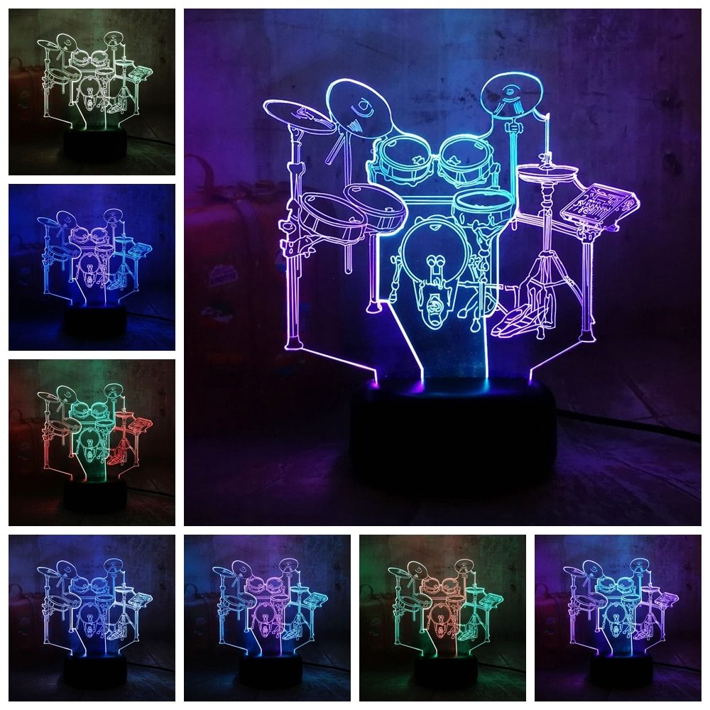 Novelty Musical instrument Jazz Drum Set 3D LED RGB Double Mixed Dual