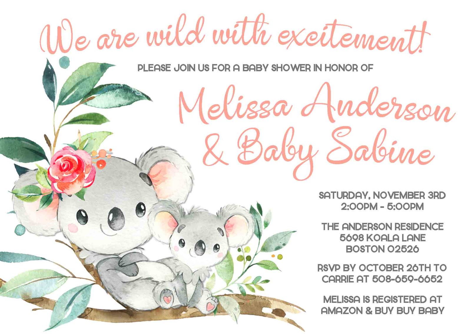 Koala baby shower invitation Koala Bear baby shower invite baby shower