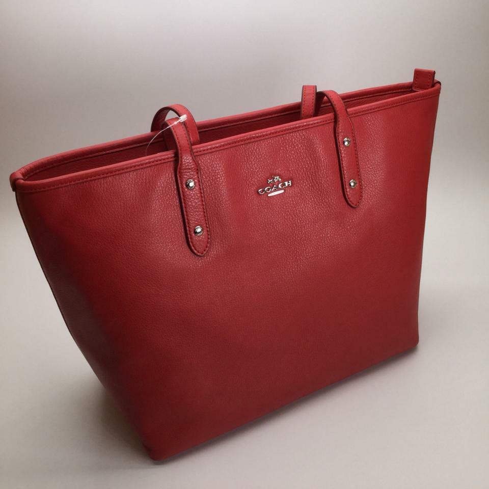 Coach City Zip Tote In Red Pebbled Leather Nwt Women S Bags And Handbags