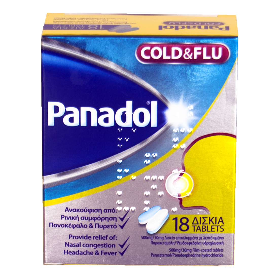 PANADOL Cold & Flu 18 Film Coated Tablets for Nasal Congestion Headache
