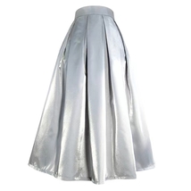SLIVER Satin Polyester Pleated Midi Skirt Outfit Women Pleated Midi Party Skirts image 6