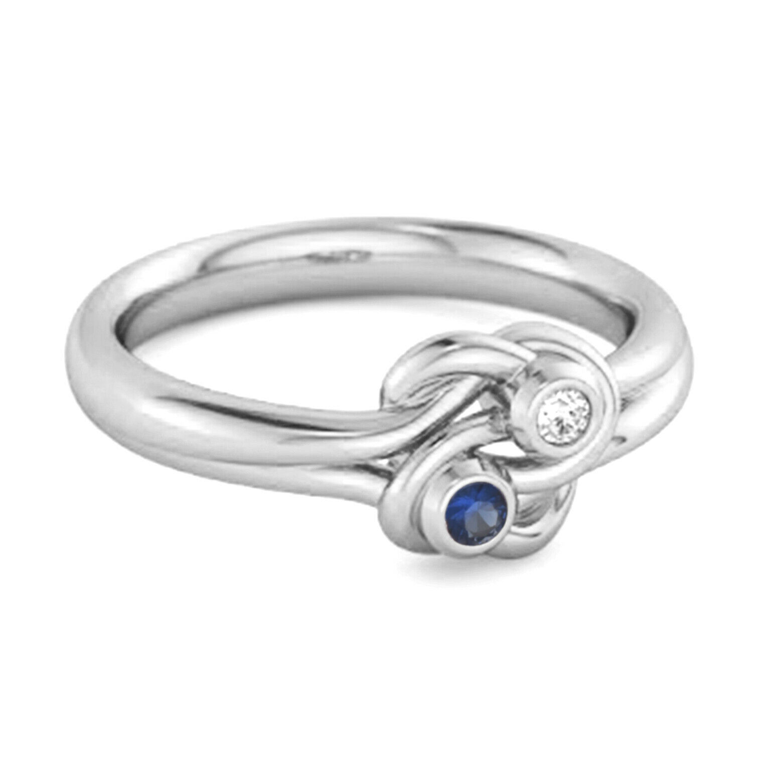 Personalized Love Knot 0.02 Ctw Blue Sapphire 9k White Gold Commitment Ring