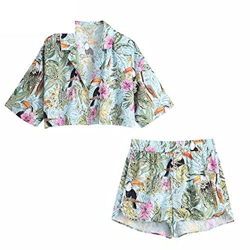 Animal Floral Print Shor Shirt Female Single Breasted Blouse Chic Summer Kimono