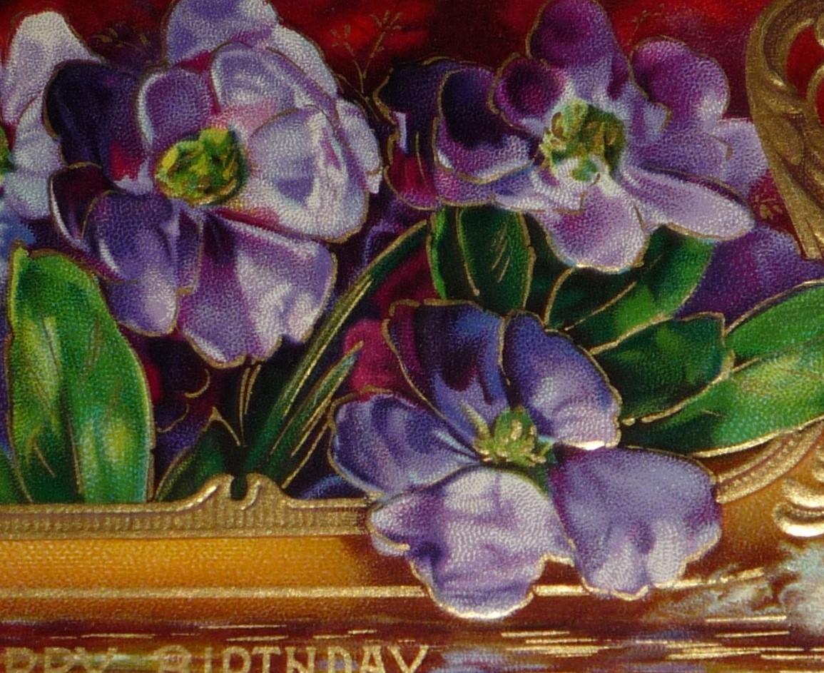 Primary image for Purple Flowers in a Gondola Antique Birthday Postcard 
