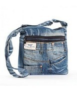 Recycled Denim Jean Crossbody Bag Purse 4494 Medium 12 x 9&quot; Blue - $35.64