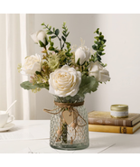 Cozzi Codi Fake Flowers with Vase, Silk Roses Artificial in White  - $46.36