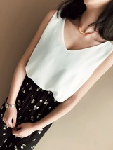 White Black Sleeveless Chiffon Top Summer Chiffon Tank Top White Bridesmaid Tops image 2