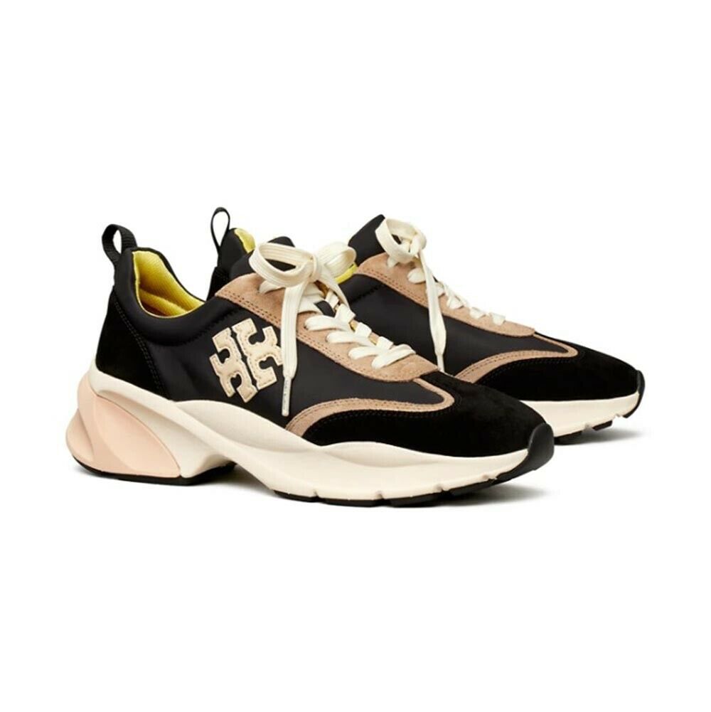 NWT TORY BURCH Good Luck Trainer Sneaker Heel Platform Black Cream 83833 FREE SH