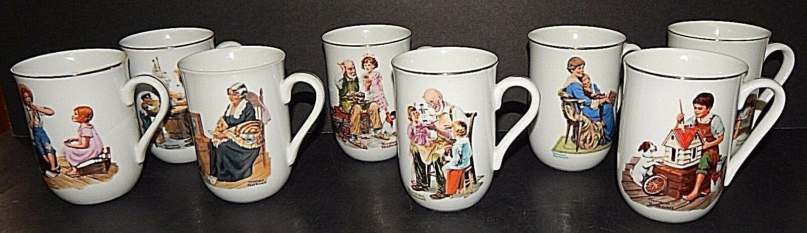 Primary image for 8 Norman Rockwell Museum Collectible 1982 Coffee Cup Mug Gold Rim Vintage 