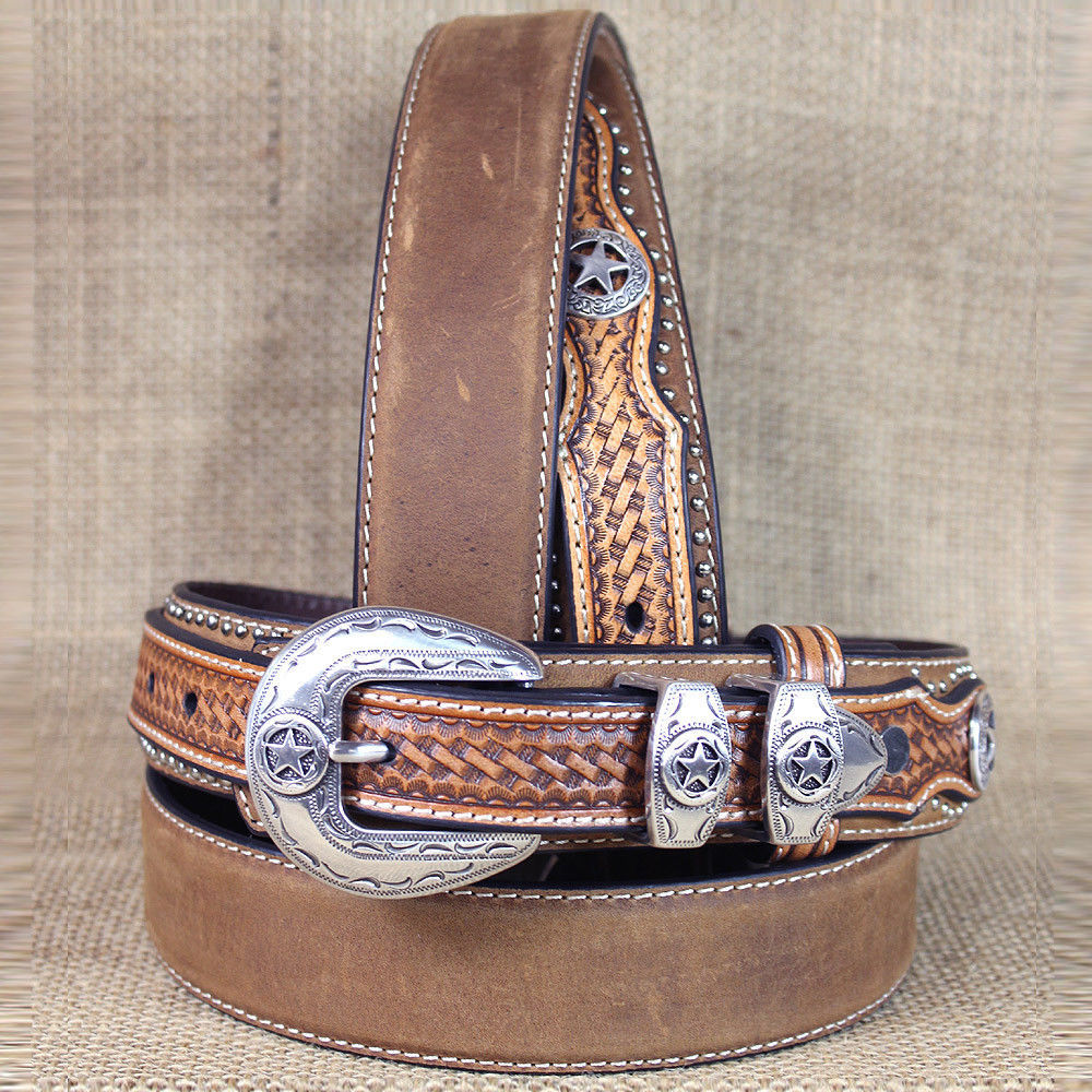 40 INCH WESTERN NOCONA LEATHER RANGER STAR CONCHO BROWN MENS BELT Belts   S L1600 