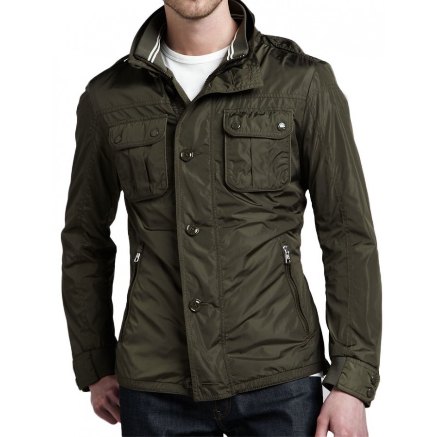 Men's Military Classic Style Green Zipper Field Jacket - Outerwear