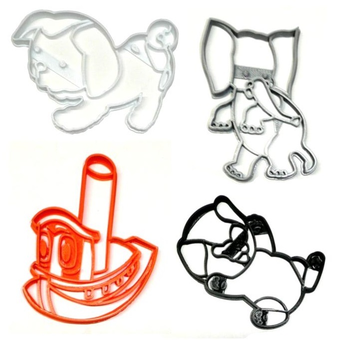 Childrens Book Puppy Kitten Tugboat Elephant Set of 4 Cookie Cutters USA PR1589