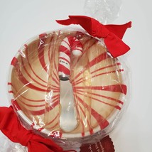 Hallmark Peppermint Dip Bowl with Spreader, Red White Holiday Appetizer Dish NWT image 3