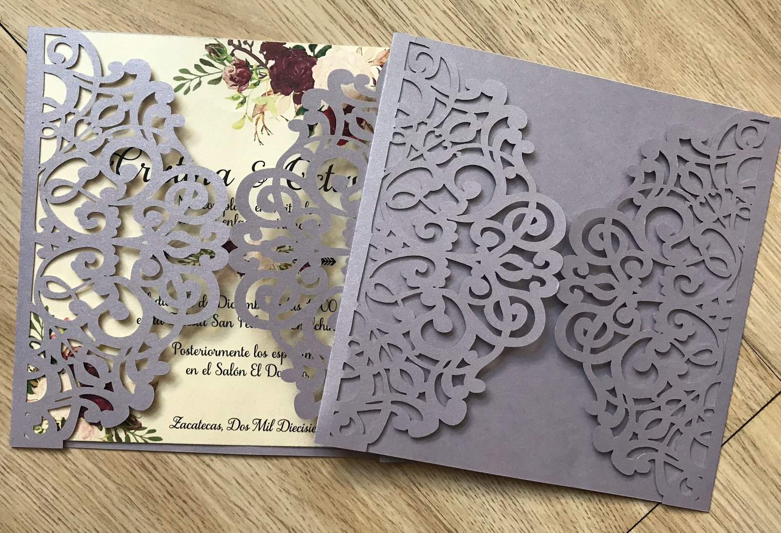 50pcs Pearl Light Purple Laser Cut Invitation,laser cut wedding invitation Cards