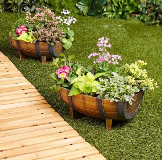 Half Barrel Garden Planters Flower Pots Vegetable Containers Set Of 2