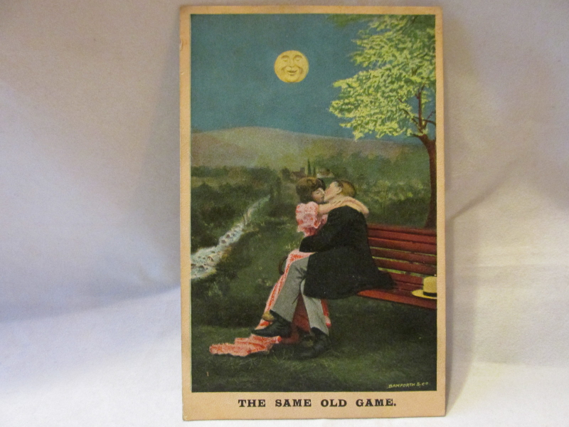 Primary image for Antique Bamforth & Co. Published Postcard - Kissing Couple, Smiling Moon