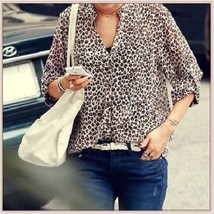 Sheer Chiffon Plus Size Leopard Top Long Sleeve Roll Up Cuff Button Down Shirt