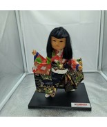 Porcelain Kyugetsu Japanese Girl Doll With Kimono With White Belt Yamaha On Base - $138.60