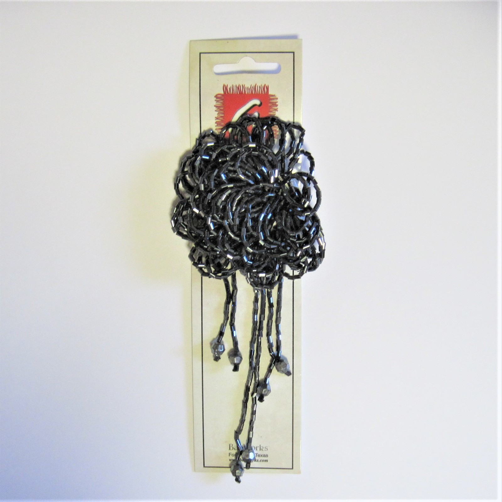 Primary image for Black Floral Beaded Pin Brooch with Tassel 