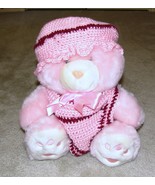 Pink Plush 18&quot; Teddy Bear with Hand Crocheted Pink &amp; Wine Outfit - $10.95