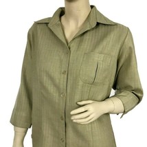 California Grown Women&#39;s Size Med 3/4 Sleeve Tan Button Up Top with Pock... - $13.85