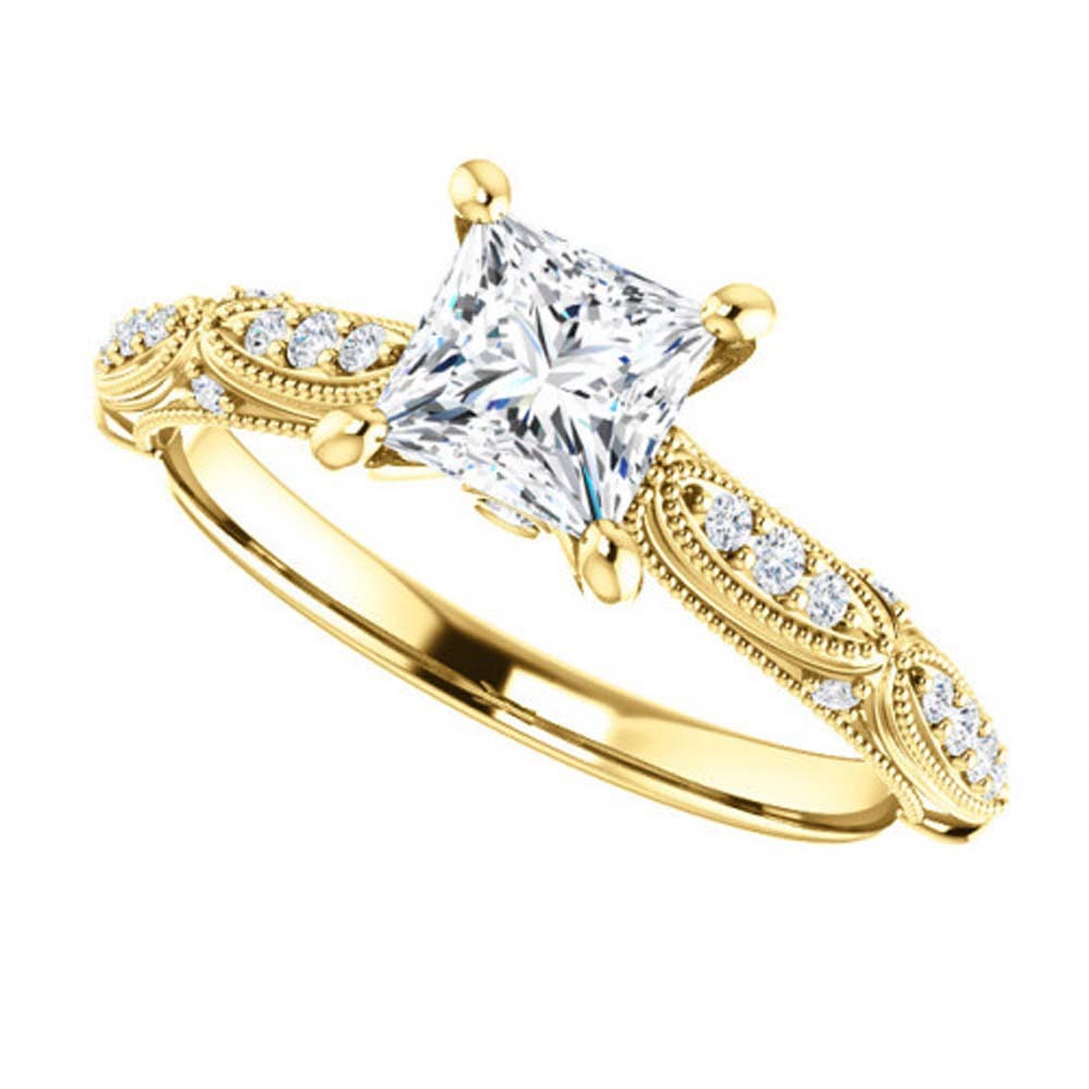 Princess Cut White CZ Diamond Milgrain Engagement Ring For Women's Special