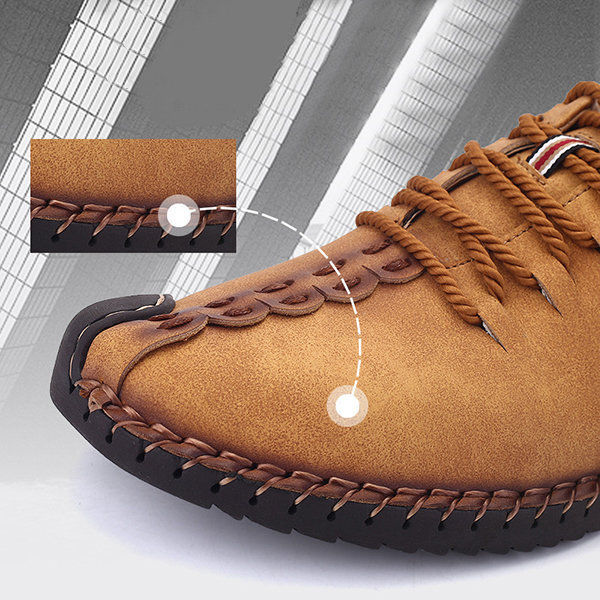 Men British Style Retro Stiching Soft Sole Lace Up Flat Cap-toe Casual Shoes