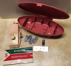 Singer Buttonholer 489500 Vintage 1960 Attachment Pink Atomic Case 5 Templates - $25.47