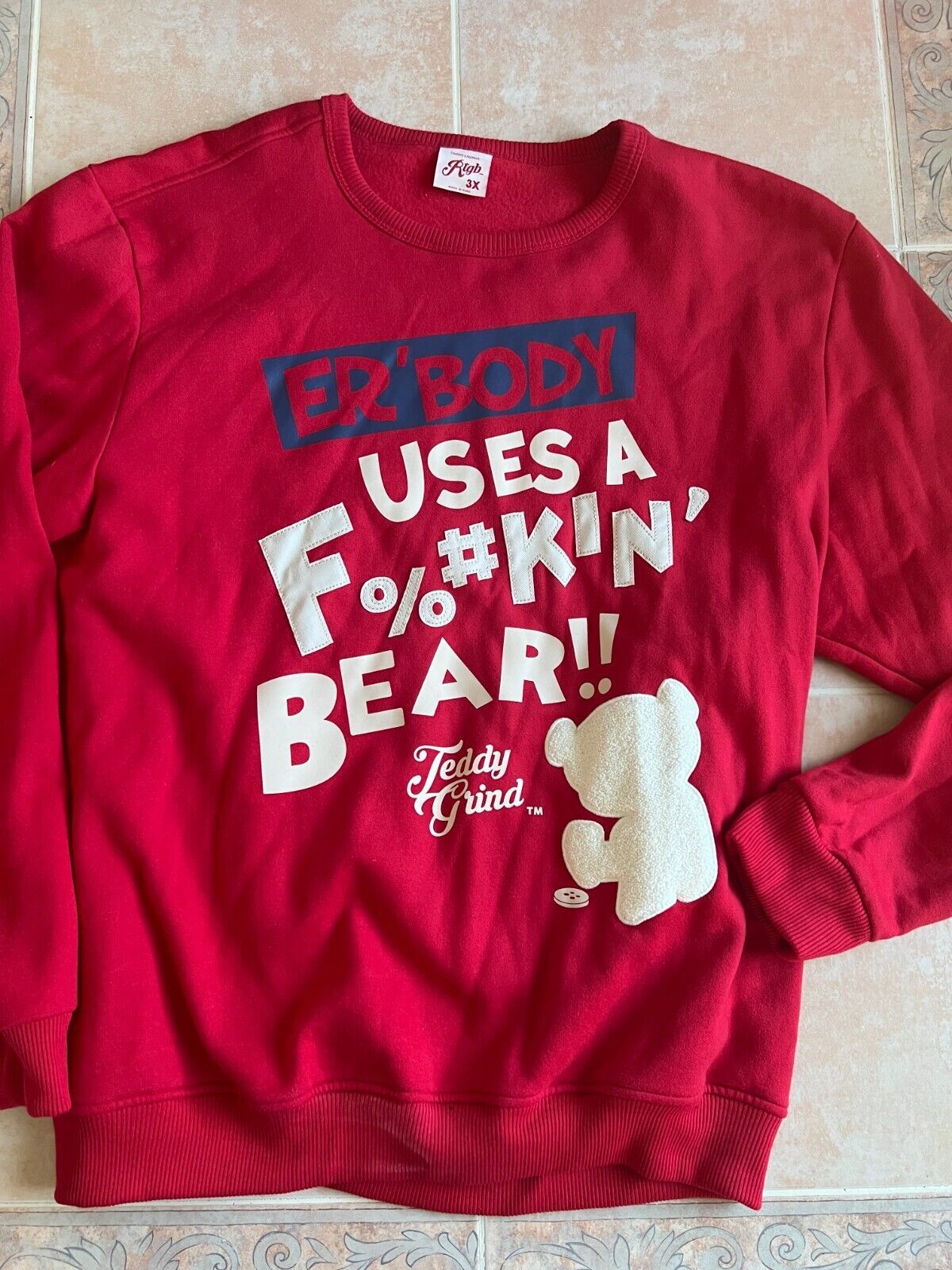 R tgb worn once  ER'BODY  USES A F%#kin' BEAR !! Teddy  Gund sweatshirt  sz 3X