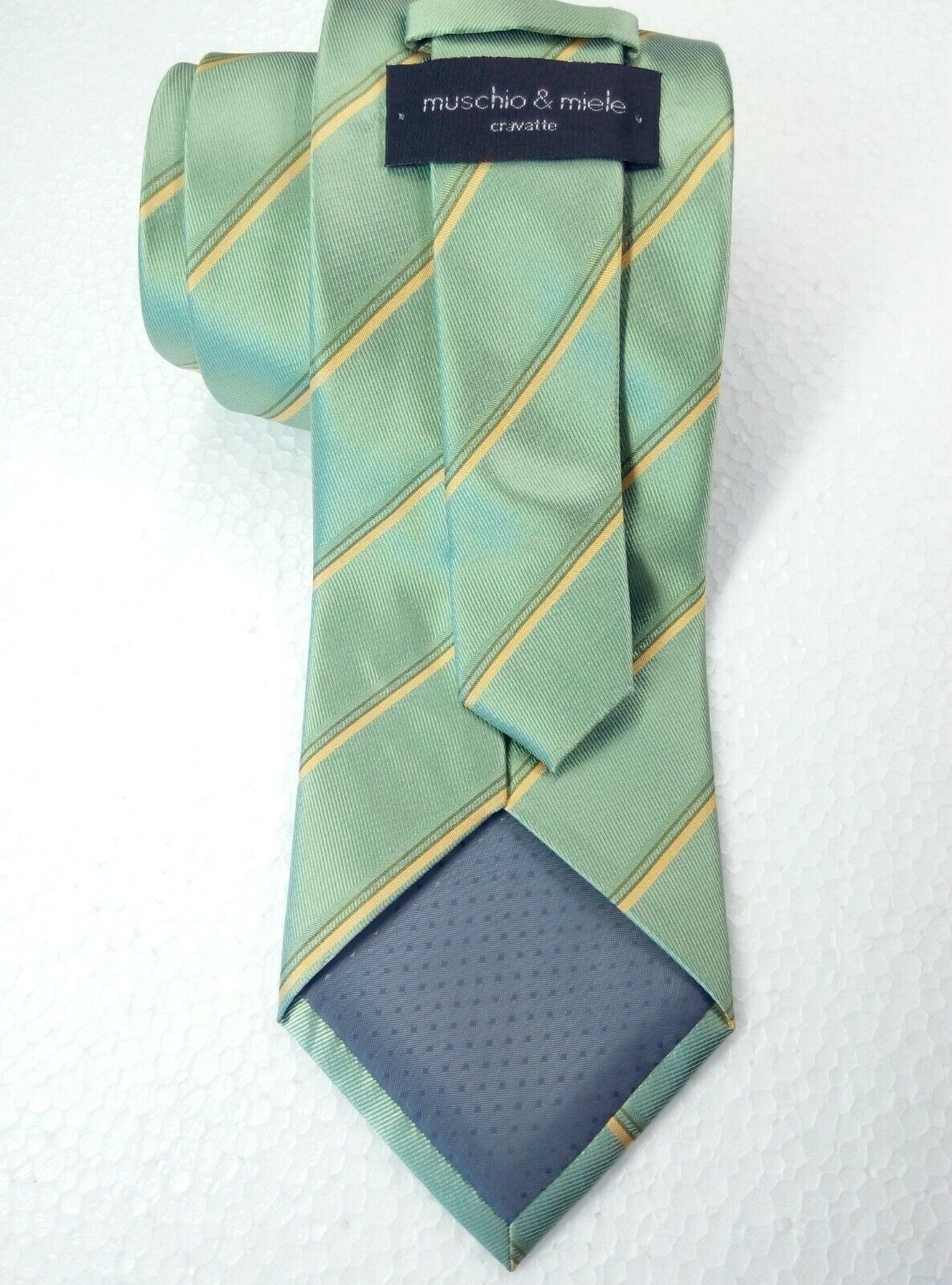 Green Neck tie 100 silk Made in Italy wide striped business wedding