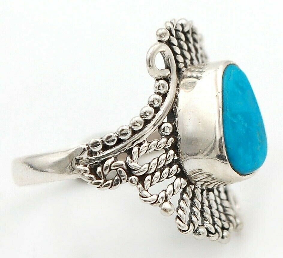 Filigree Natural Mexican Turquoise 925 Sterling Silver Ring Jewelry Sz ...