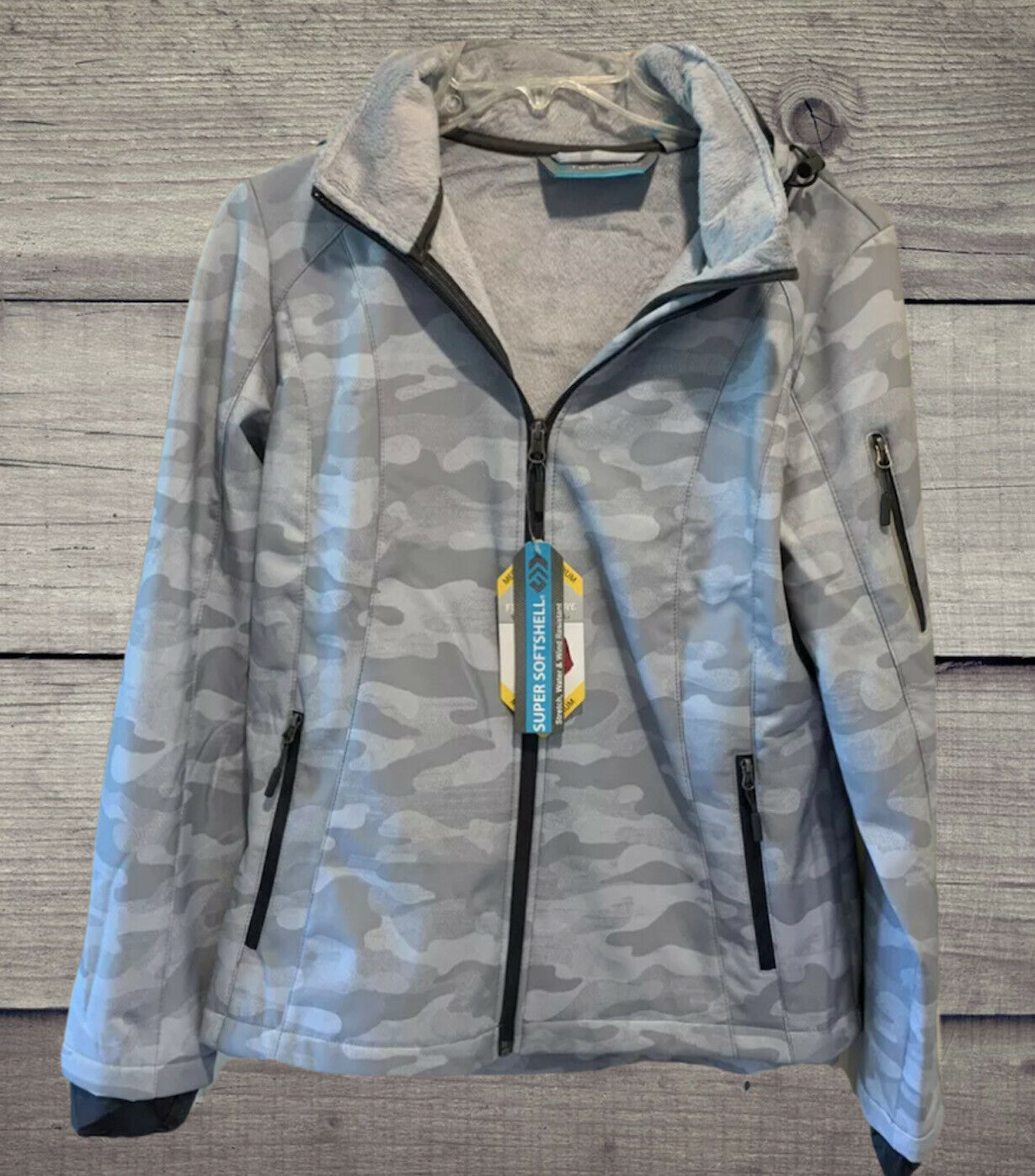 Jacket Rain Coat Hooded Camo Womens Medium New Soft Shell Silver Chip